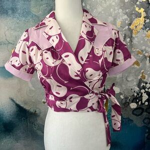 Unique Vintage Purple and Pink Wrap Blouse